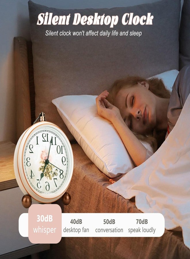 JUSTUP ساعة طاولة كلاسيكية من JUSTUP، مقاس 5.2 بوصة، ساعة مكتبية عتيقة بدون صوت تكتكة، ساعة منبه صغيرة مزخرفة بأرقام كبيرة وزجاج عالي الوضوح، مزودة بمستشعرات للأطفال، ديكور داخلي - Image 4